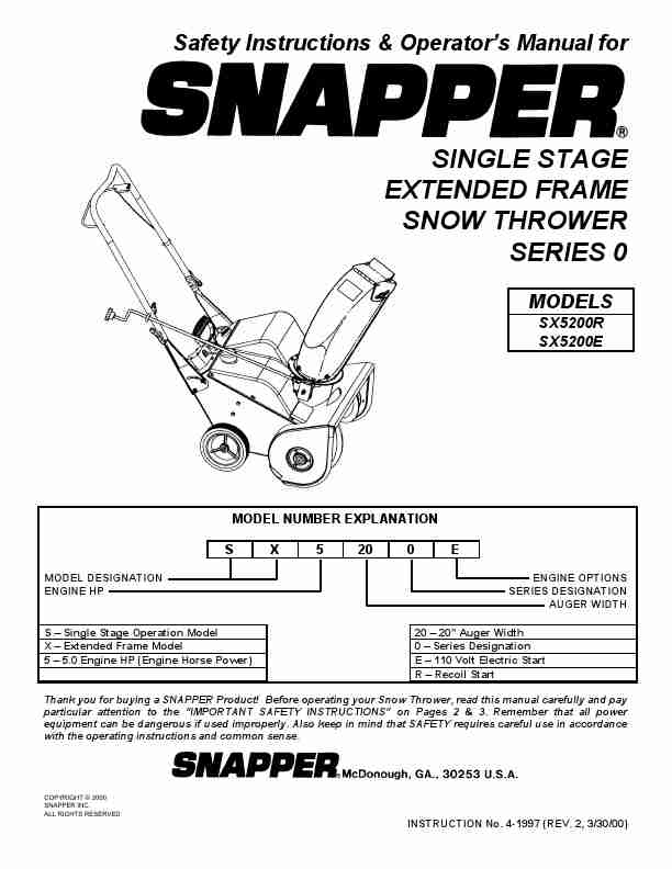 Snapper Snow Blower SX5200R, SX5200E-page_pdf